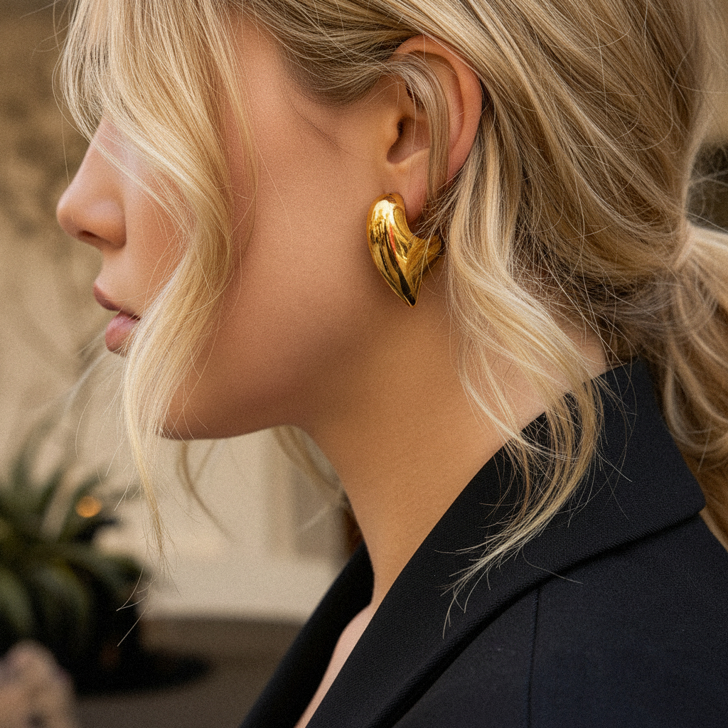 Aimee Chunky Heart Gold Earrings