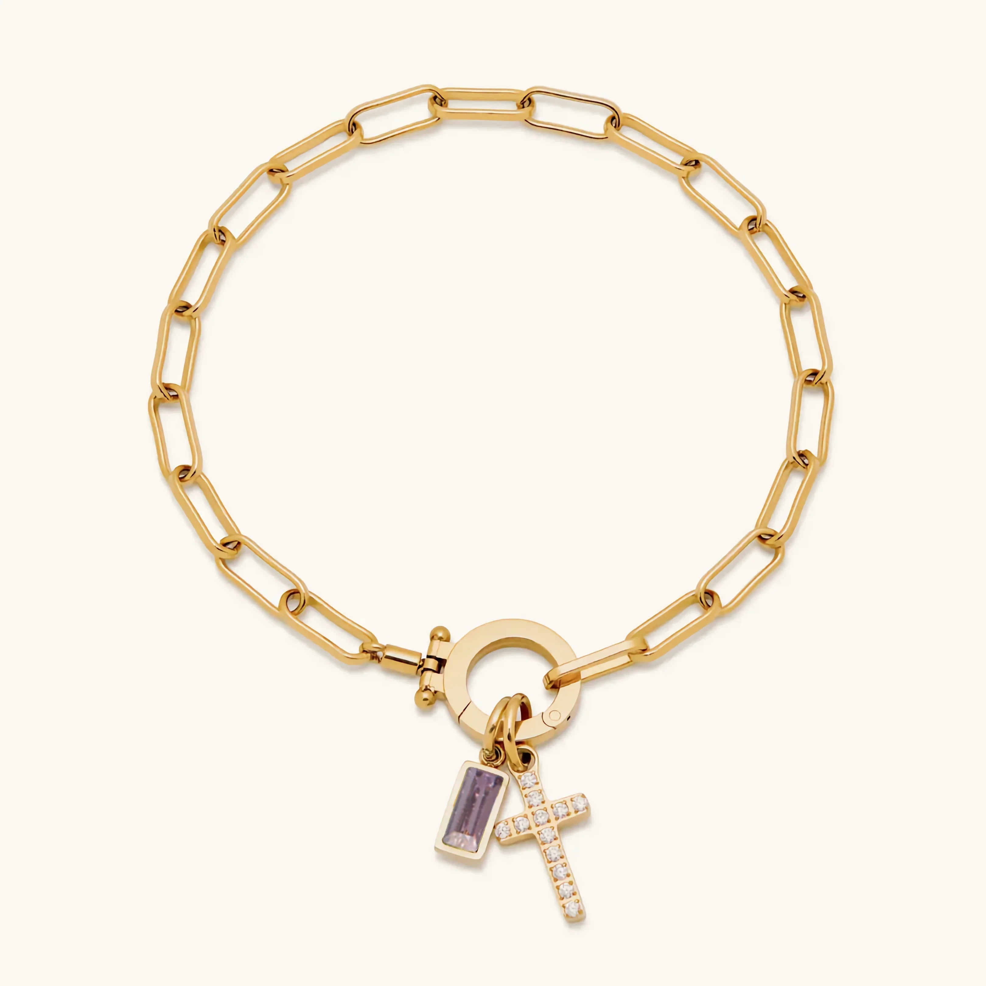 Annabella Birthstone Cross Bracelet