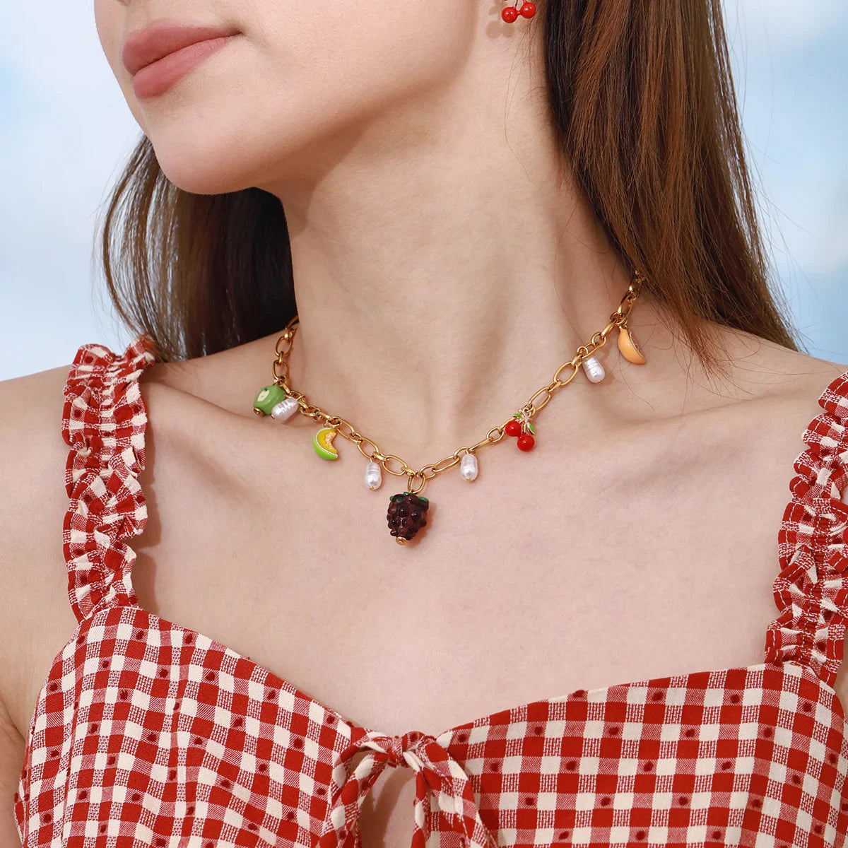 Michelle Fruit Charm Gold Necklace