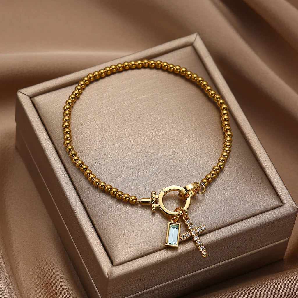 Amalia Birthstone Cross Bracelet