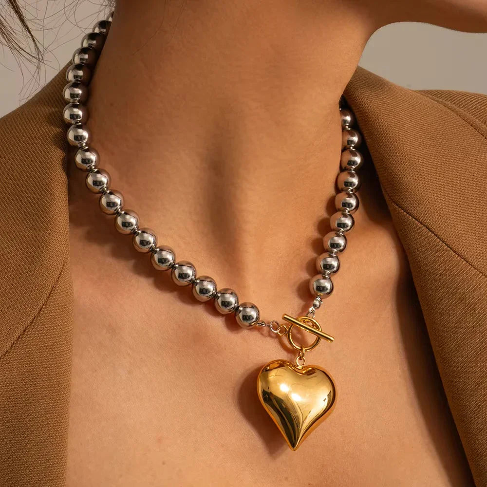Alicia Chunky Bead Heart Pendant